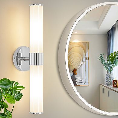 POWLIG 20" Modern Wall Sconce, 2-Light Dimmable Bathroom Vanity Light with Milky White Glass Shade