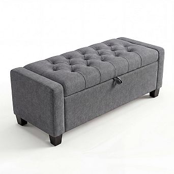 50.8inch Storage Ottoman Bench with Safety Slow-Close Hinge, Tufted Upholstered Bench for Bedroom