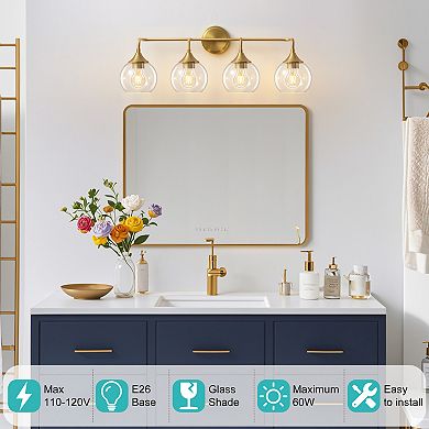 POWLIG 31" Vanity Light, 4-Light Dimmable Bathroom Fixture with Clear Glass Shades