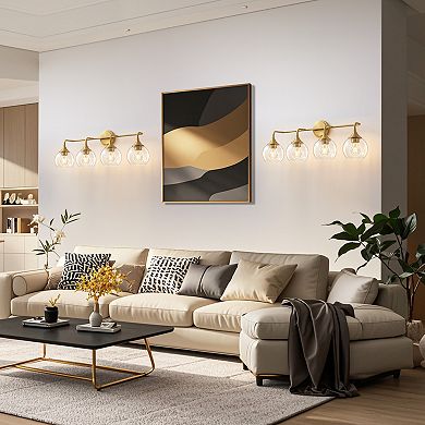 POWLIG 31" Vanity Light, 4-Light Dimmable Bathroom Fixture with Clear Glass Shades