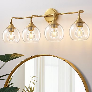 POWLIG 31" Vanity Light, 4-Light Dimmable Bathroom Fixture with Clear Glass Shades