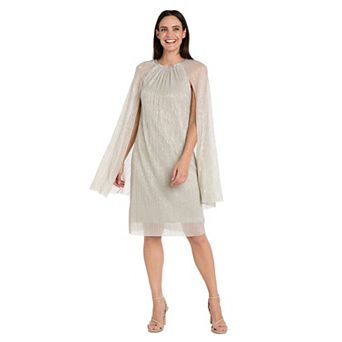 Petite R&M Richards Crinkle Pleated Capelet Shift Dress