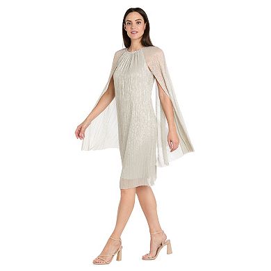 Petite R&M Richards Crinkle Pleated Capelet Shift Dress