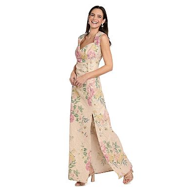 Petite R&M Richards Floral Jacquard Sweetheart Neck Side Slit Evening Gown