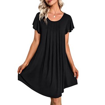 Ekouaer Nightgowns for Women Pleated Nightshirts Short Sleeve Sleepshirts Crew Neck Sleepwear Soft