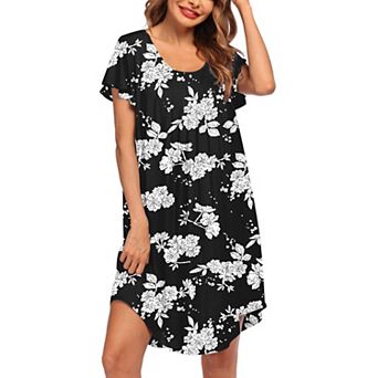 Ekouaer Nightgowns for Women Pleated Nightshirts Short Sleeve Sleepshirts Crew Neck Sleepwear Soft