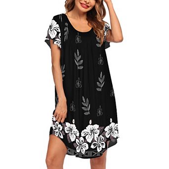 Ekouaer Nightgowns for Women Pleated Nightshirts Short Sleeve Sleepshirts Crew Neck Sleepwear Soft