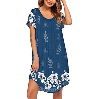 Ekouaer Nightgowns for Women Pleated Nightshirts Short Sleeve Sleepshirts Crew Neck Sleepwear Soft