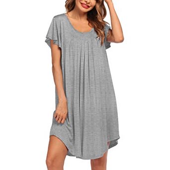 Ekouaer Nightgowns for Women Pleated Nightshirts Short Sleeve Sleepshirts Crew Neck Sleepwear Soft