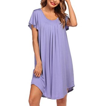 Ekouaer Nightgowns for Women Pleated Nightshirts Short Sleeve Sleepshirts Crew Neck Sleepwear Soft