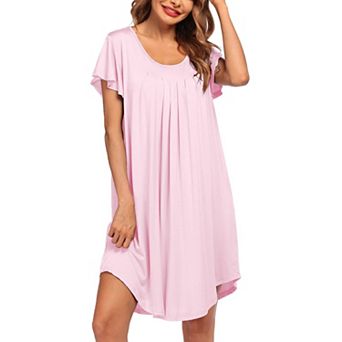 Ekouaer Nightgowns for Women Pleated Nightshirts Short Sleeve Sleepshirts Crew Neck Sleepwear Soft