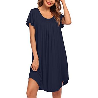 Ekouaer Nightgowns for Women Pleated Nightshirts Short Sleeve Sleepshirts Crew Neck Sleepwear Soft