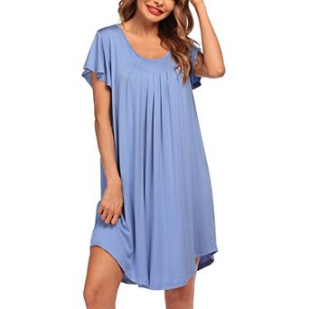 Ekouaer Nightgowns for Women Pleated Nightshirts Short Sleeve Sleepshirts Crew Neck Sleepwear Soft