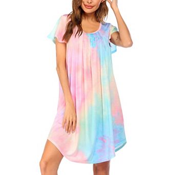 Ekouaer Nightgowns for Women Pleated Nightshirts Short Sleeve Sleepshirts Crew Neck Sleepwear Soft