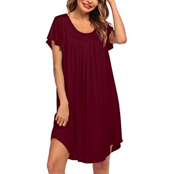 Ekouaer Nightgowns for Women Pleated Nightshirts Short Sleeve Sleepshirts Crew Neck Sleepwear Soft