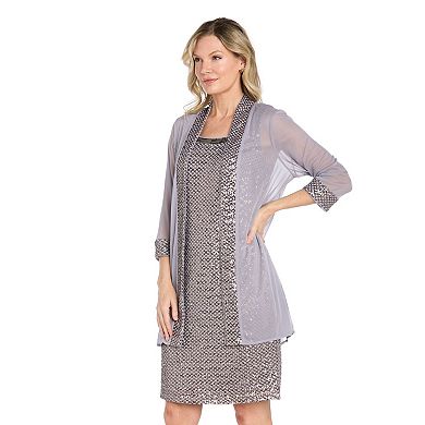 Petite R&M Richards 2-pc. Embroidered Sequin Shift Dress & Chiffon Jacket Set