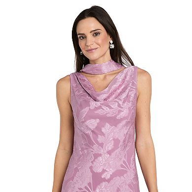Petite R&M Richards Floral Jacquard Chiffon Cowlneck Scarf Dress