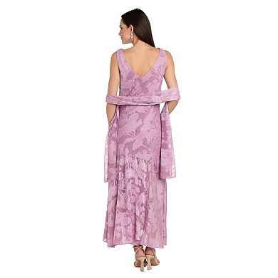 Petite R&M Richards Floral Jacquard Chiffon Cowlneck Scarf Dress