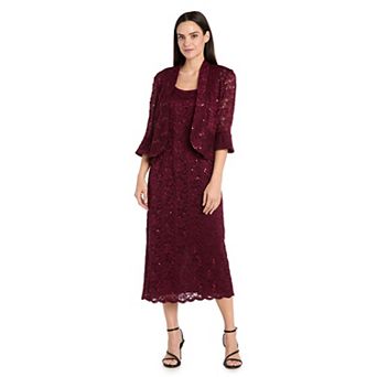 Petite R&M Richards 2 pc Lace Column Dress & Scalloped Open-Front Jacket Set