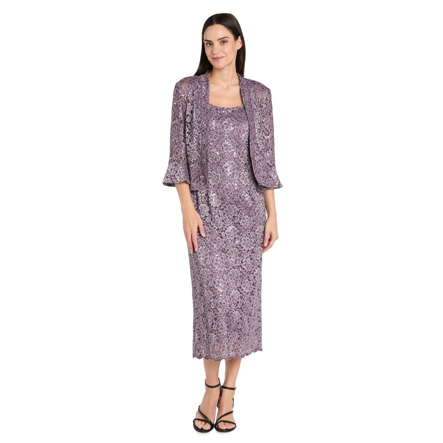 Женские платья R&M Richards Petite R&M Richards 2 pc Lace Column Dress & Scalloped Open-Front Jacket Set