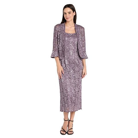 Женские платья R&M Petite R&M Richards 2 pc Lace Column Dress & Scalloped Open-Front Jacket Set