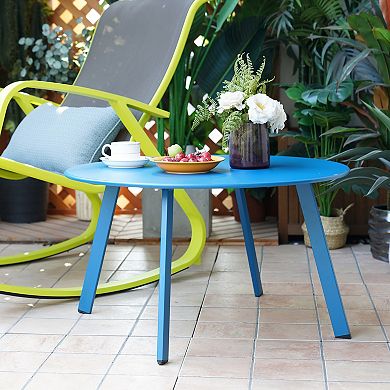 27.5 Inch Round Foldable Metal Outdoor Side Table Powder Coated Steel Frame