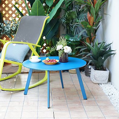 27.5 Inch Round Foldable Metal Outdoor Side Table Powder Coated Steel Frame