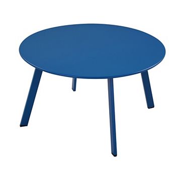 27.5 Inch Round Foldable Metal Outdoor Side Table Powder Coated Steel Frame