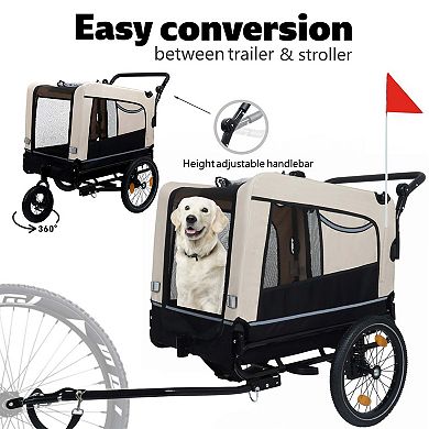 88LB Capacity 2-in-1 Pet Bike Trailer Push Cart with All-Terrain Wheels