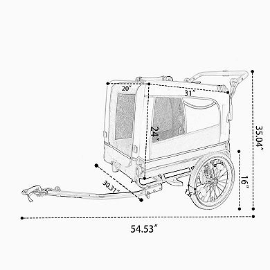 88LB Capacity 2-in-1 Pet Bike Trailer Push Cart with All-Terrain Wheels
