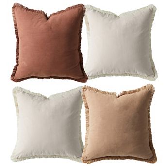 Set of 4 Solid Washed Cotton Pillow Covers, Boho 18x18 Inch Soft Tassel Square Cushion Cases