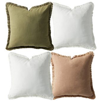 Set of 4 Solid Washed Cotton Pillow Covers, Boho 18x18 Inch Soft Tassel Square Cushion Cases