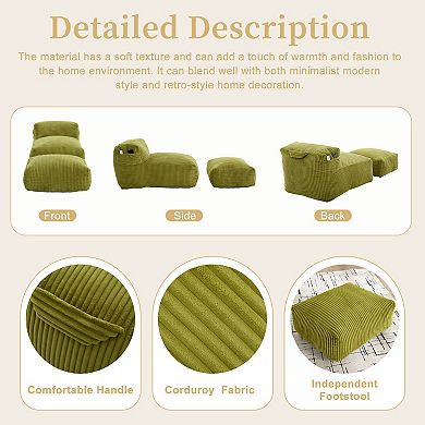 Lufeiya Large Memory Foam Bean Bag Chair with Ottoman, Corduroy