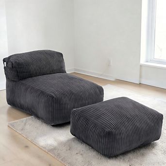Lufeiya Large Memory Foam Bean Bag Chair with Ottoman, Corduroy