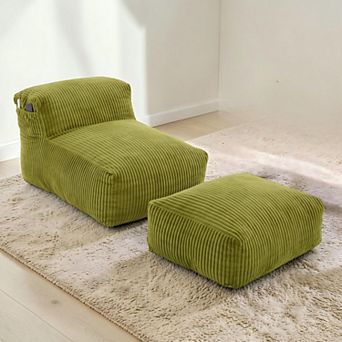 Lufeiya Large Memory Foam Bean Bag Chair with Ottoman, Corduroy