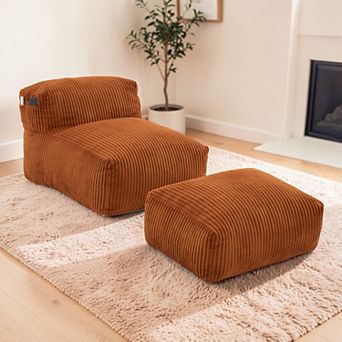 Lufeiya Large Memory Foam Bean Bag Chair with Ottoman, Corduroy