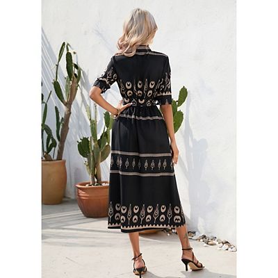 collared boho dress Boho Charm Embroidered Floral Eyelet Midi Dress green XS