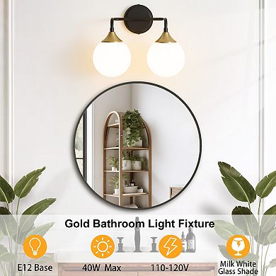 POWLIG 2-Light Dimmable Vanity Light 14.17" Modern Bathroom Fixture with 5.9" Opal Glass Globes