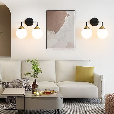 POWLIG 2-Light Dimmable Vanity Light 14.17" Modern Bathroom Fixture with 5.9" Opal Glass Globes