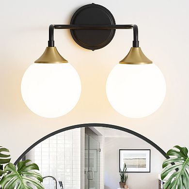 POWLIG 2-Light Dimmable Vanity Light 14.17" Modern Bathroom Fixture with 5.9" Opal Glass Globes