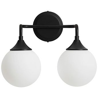 POWLIG 2-Light Dimmable Vanity Light 14.17" Modern Bathroom Fixture with 5.9" Opal Glass Globes