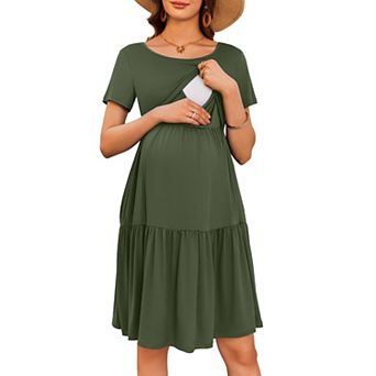 Ekouaer Nursing Dress Summer Short Sleeve Breastfeeding Casual Knee Length Maternity Dresses