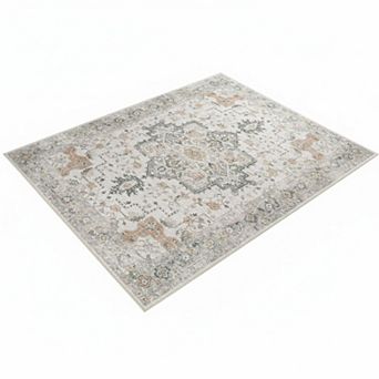 5x7 Area Rugs Machine Washable Non Slip Vintage Low Pile Floral Rug for Living Room Bedroom Office