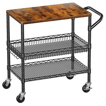 3 tier Heavy Duty Kitchen Cart with Wood Top & Silent Casters