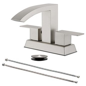 4 in Centerset Double Handle Bathroom Faucet with Drain Kit, Water Spout Stainless steel Faucet