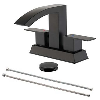 4 in Centerset Double Handle Bathroom Faucet with Drain Kit, Water Spout Stainless steel Faucet
