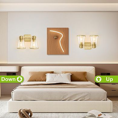 POWLIG 13.77" Vanity Light Fixture - 2-Light Dimmable Bathroom Lighting with Cone Clear Glass Shades