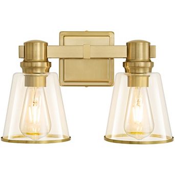 POWLIG 13.77" Vanity Light Fixture - 2-Light Dimmable Bathroom Lighting with Cone Clear Glass Shades