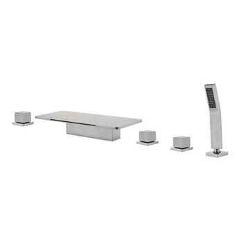 3-Handle Tub Deck Mount Roman Tub Faucet, Stainless Steel Roman Tub Facuet with Hand Shower