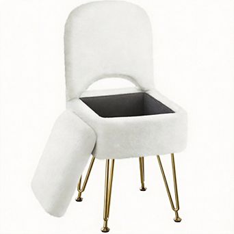 Small Furry Stool With Storage Function, Makeup Chair; Foldable Backrest